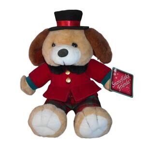 Vintage Dan Dee Snowflake Friends Dog in Top Hat Christmas Red Plaid